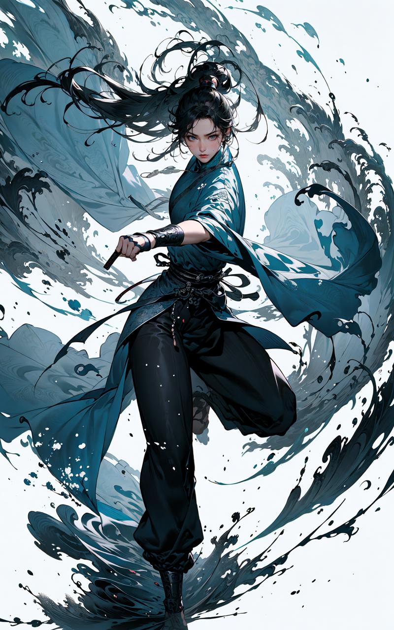 606247209521969586-794062270-martial, 1girl, solo, black background,_ustration style, Chinese martial arts war scenes, a girl Chinese wearing white and black.jpg